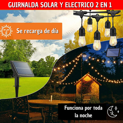 GUIRNALDA SOLAR Y ELECTRICO 2 EN 1 (10 METROS + 20 FOCOS) Nuevo Modelo 2024